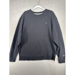 Champion Men's Crew Neck Sweatshirt Black Size XL Embroidered Patch